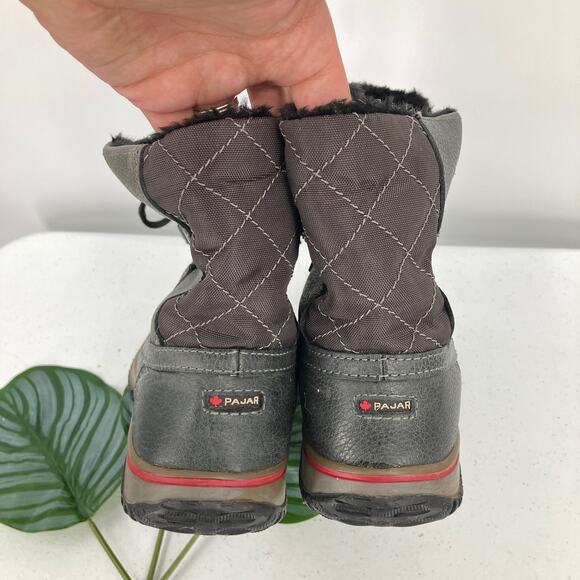 Pajar Canada Black Red Leather Faux Fur Lined Lace Up Waterproof Duck Snow Boots - Picture 6 of 10